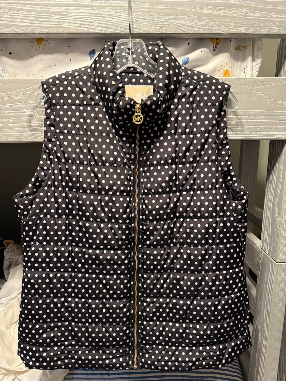 Michael Kors Black and White Polka Dot Quilted Puffer Vest